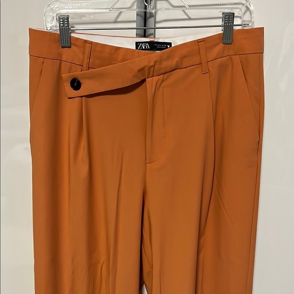 ZARA NWOT Orange Wide Leg Pleated Trouser Pants, Size L - Picture 3 of 12